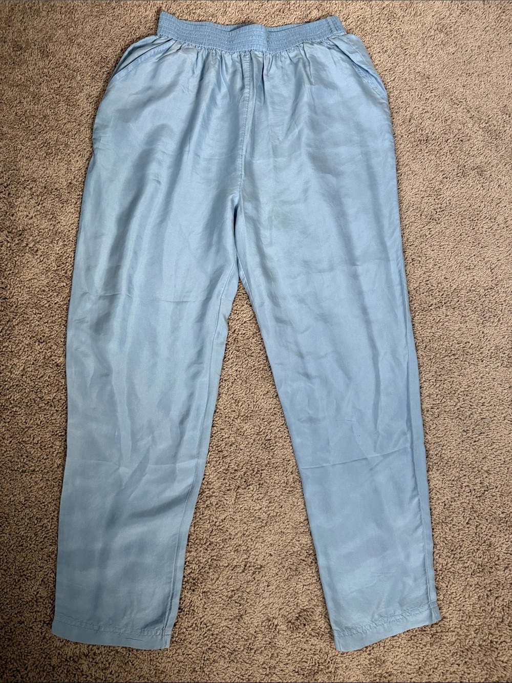 Vintage Light Blue Elastic Waist 100% silkTrousers